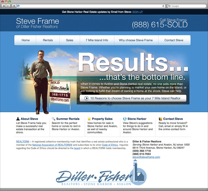 Steve Frame website homepage design.