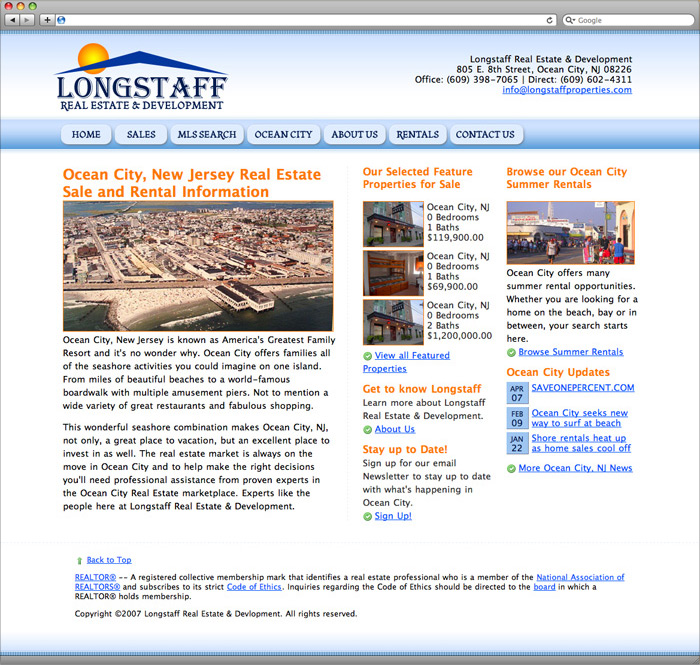 Longstaff Properties website homepage design.