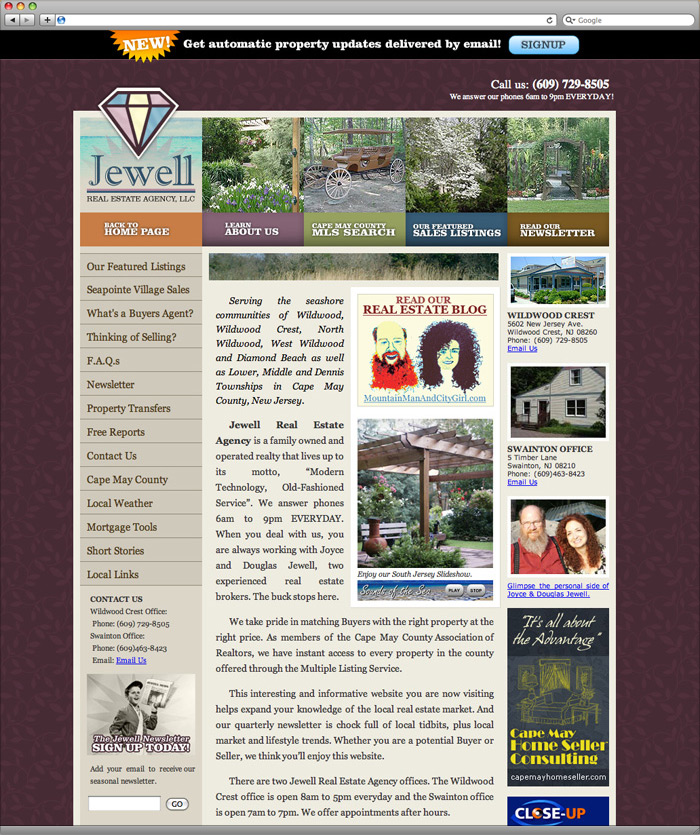 Jewell Real Estate Agency website homepage design.