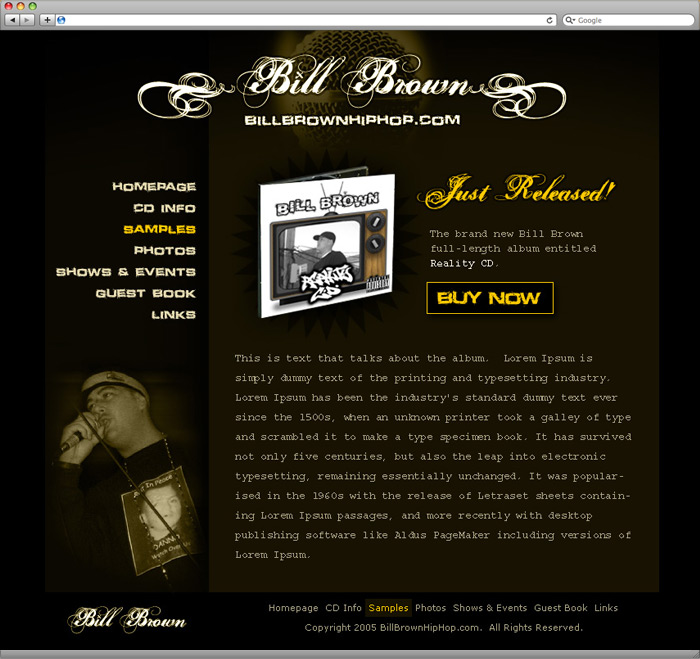 Bill Brown website homepage design