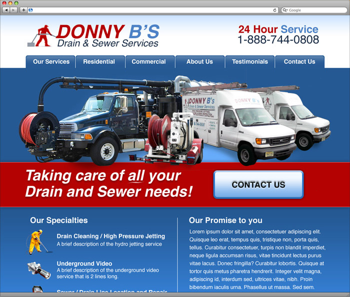 Donny B's Drain and Sewer Service Homepage Design