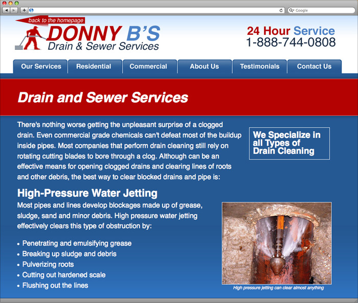 Donny B's Drain and Sewer Service Subpage Design.