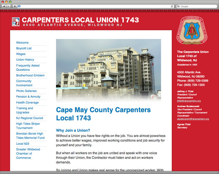 Local 1743 website homepage design