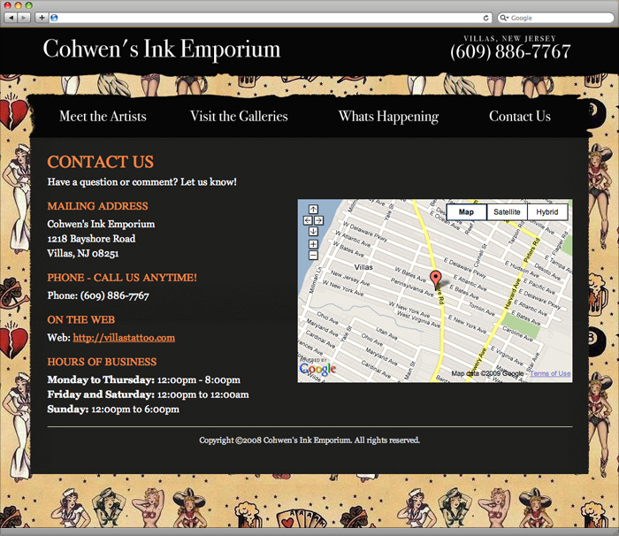 Cohwen's Ink Emporium contact page.