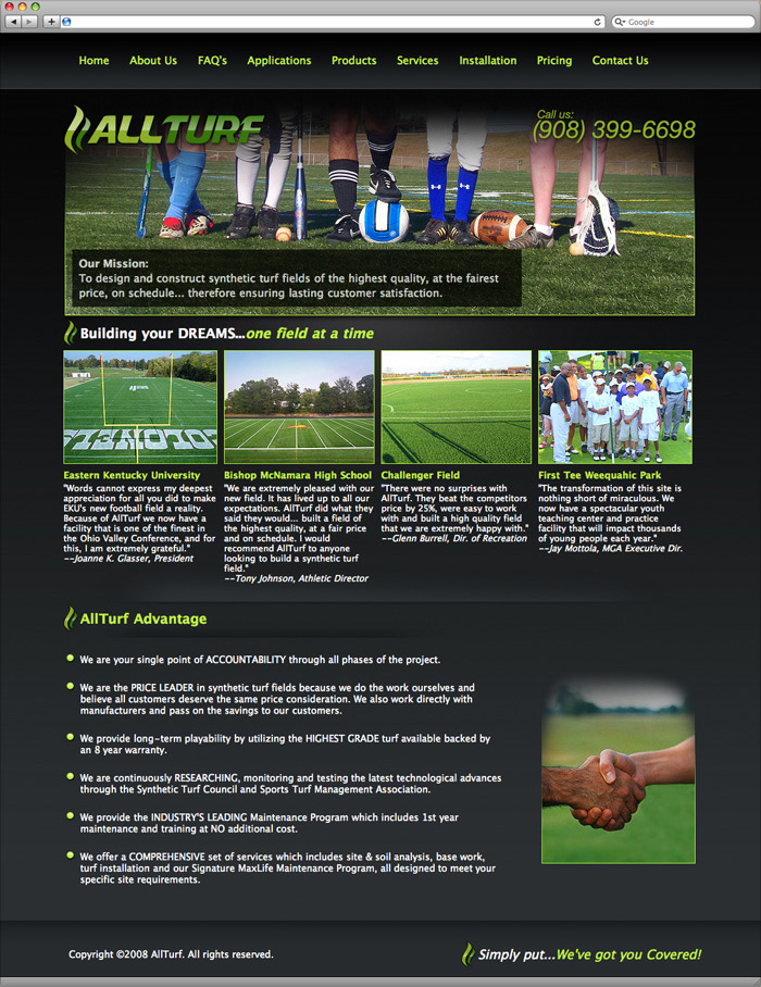 Allturf website homepage design