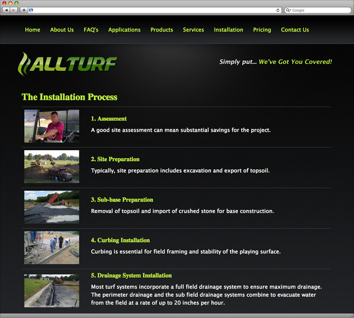 Allturf website process page design
