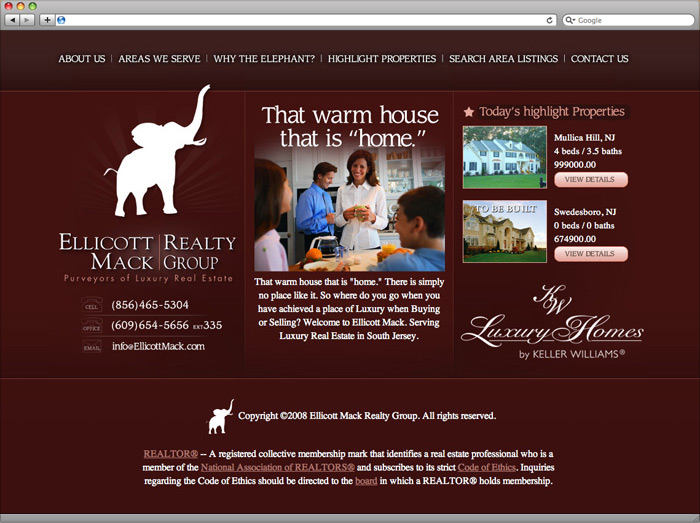 Ellicott Mack website homepage design.