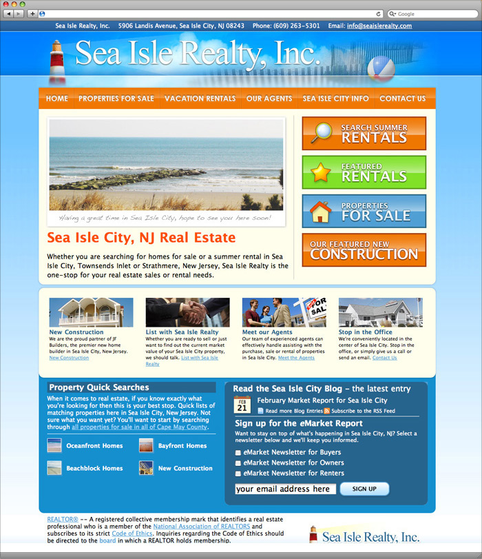 Sea Isle Realty homepage web design.