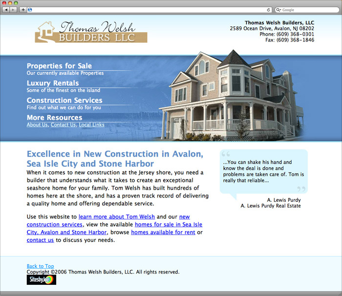 Thomas Welsh Builders website homepage design.