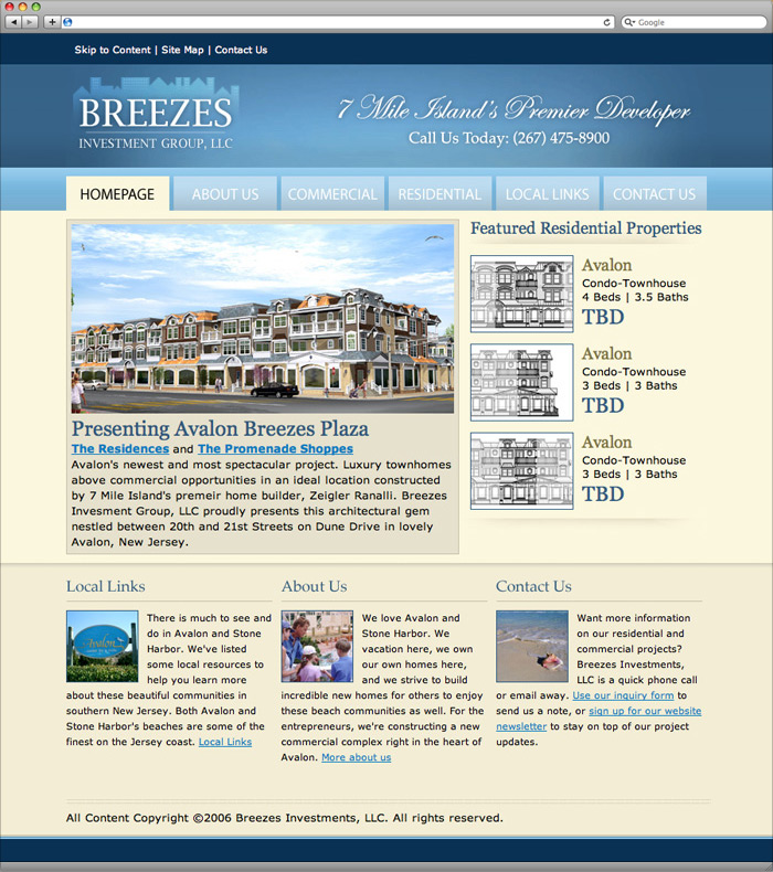 Breezes Investments website homepage design.