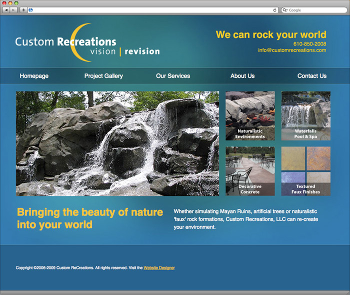 Custom Recreations website homepage design.