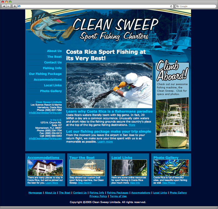 Clean Sweep Sportfishing website homepage design.
