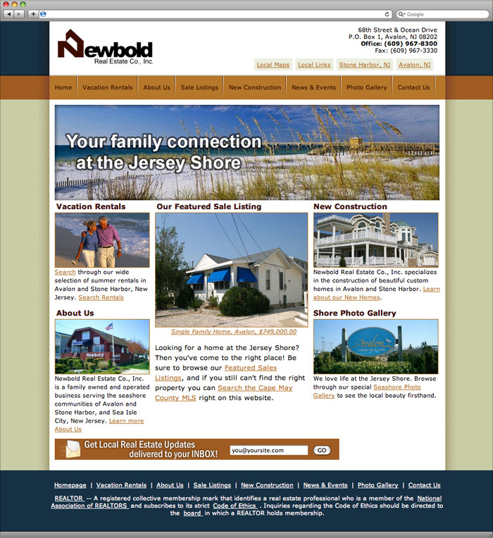 Newbold Real Estate website homepage design.