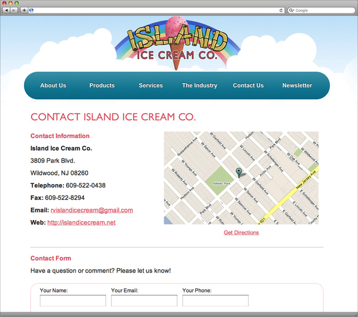 Island Ice Cream Contact Page